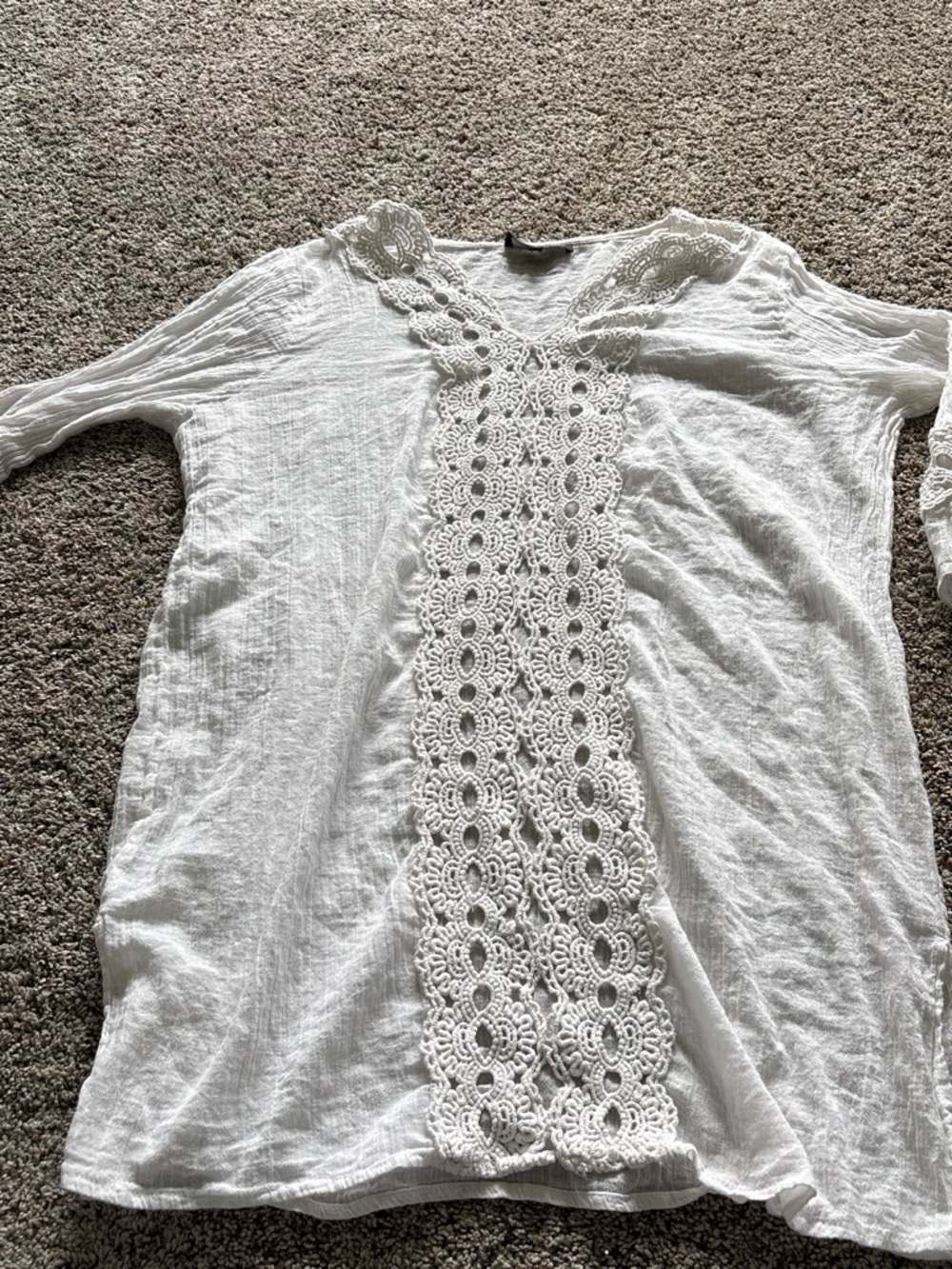 White Crochet-Front V-Neck Women's Swim Coverup